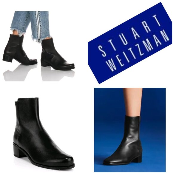 STUART WEITZMAN RESERVE BOOTIE BLACK LEATHER ANKLE CLASSIC BOOT SZ 8.5 NEW - Picture 1 of 15